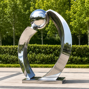 Escultura de bola circular de acero inoxidable pulido a espejo, decoración de arte metálico moderno para jardín, plaza, hotel o villa. - Product Image 3