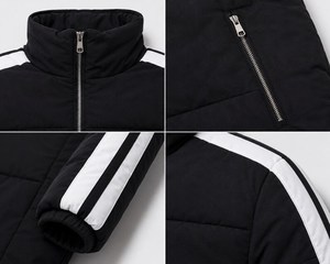 Blouson noir matelassé, micro-polyester, détail rayures blanches, style streetwear bomber - Product Image 4