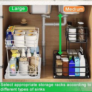 Two-Tier Pull-Out Cabinet Organizer Slidable Sink <b>Storage</b> for <b>Kitchen</b> Bathroom Efficient Multi-Layer Cabinet Organizing Solution - Product Image 3