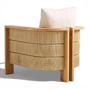 Fauteuil d'extérieur moderne avec coussin beige, en teck massif, design minimaliste, résistant aux intempéries, mobilier de jardin - Product Image 5