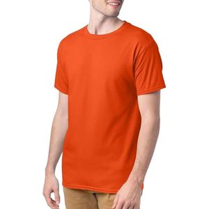 Camiseta Básica Casual de Cuello Redondo y Manga Corta en Color Naranja Sólido - Tela de Algodón Suave de Primera Calidad, Ideal para Uso Diario en Verano para Hombres - Product Image 4