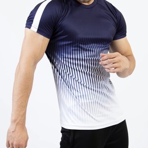 T-shirt décontracté pour homme en coton 100% bleu marine uni à col rond, coupe classique, manches courtes, séchage rapide, respirant, tricoté - Product Image 1