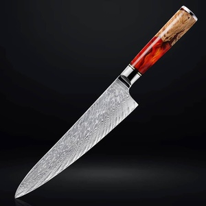 Couteau de Chef Red Tsunami 8 Pouces en Acier Damas avec Manche en Bois de Résine et Bord Biseauté, Pointe Tranchante, Qualité Industrielle - Product Image 1