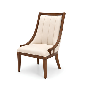 Chaise de salle à manger de luxe en teck massif rembourrée, fauteuil moderne durable avec tissu pour restaurant, hôtel, café, villa, mobilier sur mesure - Product Image 1