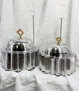 Plat de service en argent martelé, chauffe-plat en métal avec support de couvercle, ensemble de luxe pour la restauration et la décoration de table - Product Image 4