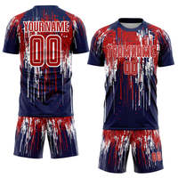 Maillot de football USA Colors effet vieilli, motif goutte verticale, uniforme de football par sublimation, bleu marine, rouge, blanc, respirant, pour match d'équipe