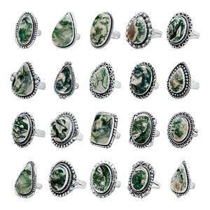Original Moss Agate Gemstone Trending Party Jewelry at Factory Price Wholesale 925 Sterling <b>Silver</b> Multi Large Designer <b>Ring</b> - Product Image 1
