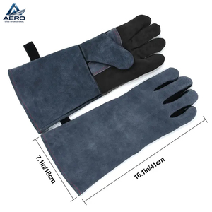 Guantes de Soldadura de Cuero Serraje Azul con Diseño de Puño Extralargo Personalizado, Resistentes al Calor, Protección Completa para el Brazo, Novedad - Product Image 6