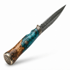 Couteau de chasse artisanal en acier Damas, lame fixe en acier à motifs, manche en bois DIY, OEM, haut de gamme, pour activités de plein air et bushcraft, entièrement forgé à la main - Product Image 5