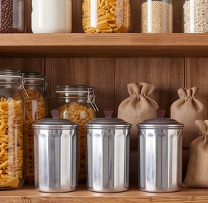Silver Color Canister Set Of 3 Elegant Kitchenware <b>Storage</b> Containers For Food With Decorative <b>Tabletop</b> Design In Metal - Product Image 3