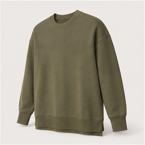 เสื้อสเวตเชิ้ตคอกลมทรงหลวมสีเขียวขี้ม้าสำหรับผู้ชาย รุ่น MCRW-0033 ผ้าคอตตอนเทอร์รี่ย้อมสีแบบ Garment Dyed  ขอบยางยืดแคบ - Product Image 4