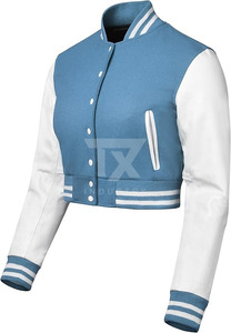 Women Girls Custom Cropped <b>Wool</b> Body Sheep Skin <b>Quilted</b> Varsity Jackets with Breathable Design - Product Image 2