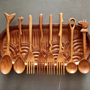 Cucharas de madera de cola de ballena talladas a mano en Vietnam para el hogar, utensilios de cocina, restaurante, fiesta, cena, boda, regalo en stock. - Product Image 1