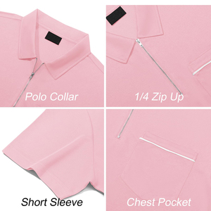 เสื้อเชิ้ตผู้ชายคุณภาพสูงขายส่ง โพลีเอสเตอร์ 100% ระบายอากาศได้ดี สีพื้น ซิป ¼ แขนสั้น รับสกรีนโลโก้ตามแบบ - Product Image 6