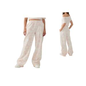 Pantalon Palazzo Femme Taille Mi-Haute Coupe Droite Imprimé Décontracté avec Dentelle, Pantalon de Détente à Taille Élastique, Mode Hiver, Vente en Gros OEM - Product Image 1