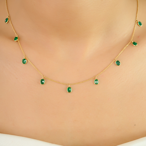 Hot Selling Products Minimal Elegant Design 14K Yellow Gold Natural Emerald Charm <b>Necklace</b> For Women's Anniversary Gift Jewelry - Product Image 2