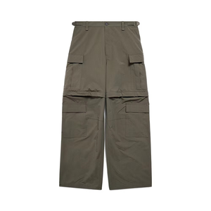 Pantalon Harem Homme Taille Haute Vert Olive Cargo Ample Style Utilitaire Multi-Poches Respirant en Toile pour le Travail - Product Image 1