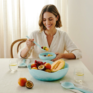 Light <b>Blue</b> Eco-Friendly Polished Resin Classic Fruit <b>Bowl</b> Set with Serving Spoon Stackable & Dishwasher Safe Stocked Salad - Product Image 1