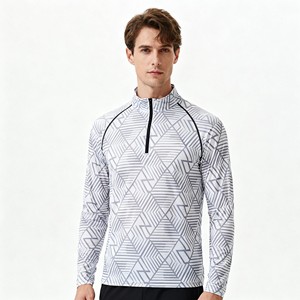 Custom Men's Quarter Zip Golf Pullover Polyester Long Sleeve Sublimation Sports Training Top OEM Wholesale - Product Image 1
