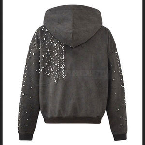 Sudadera con Capucha y Patrón de Puntos de Diamantes de Imitación, Corte Regular, Unisex, Informal, para Otoño, Chaqueta de Algodón Tejido - Product Image 2