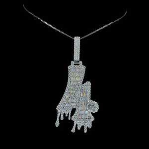 Pendentif personnalisé en forme de goutte d'eau, serti de diamants Dvars, bijoux hip-hop pour rappeurs, argent 925 plaqué or, moissanite taille brillant - Product Image 1