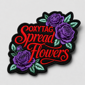Parche Bordado Oxytag con Flores, Aplique Termoadhesivo, Forma Irregular, Rosas Púrpuras sobre Fondo Negro, Precio Económico, OEM - Product Image 5