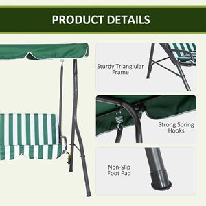 3-Person Porch <b>Swing</b> Chair with Green Canopy Garden <b>Swing</b> Seat for Adults Steel <b>Frame</b> Cushions Armrests Outdoor Patio Furniture - Product Image 6