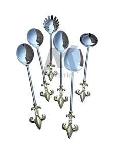 Juego de Cucharas para Servir Plateadas con Diseño Clásico de Flor de Lis, Acabado Espejo, Mango Largo, Utensilios de Cocina - Product Image 2
