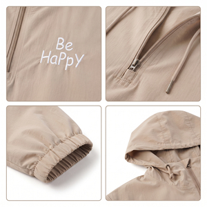 Ventes en gros de vestes coupe-vent pour hommes avec logo brodé, légères, imperméables, pour la randonnée et le camping, avec fermeture éclair 3/4 et capuche - Product Image 6