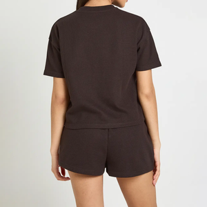 Women Daily Wear O- Neck Thermal T Shirt Shorts <b>Set</b> Two-Piece Waffle <b>Knit</b> <b>Set</b> Women Lounge Wear <b>Set</b> - Product Image 2