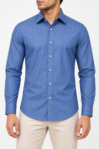 Chemise habillée décontractée tricotée à manches longues unie pour homme, col montant, 100 % coton, boutons en corne, infroissable, collection printemps - Product Image 2