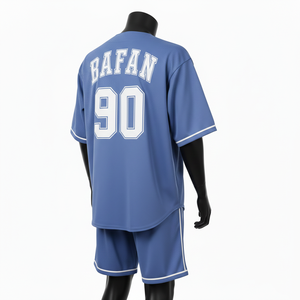 Ensemble de shorts de baseball pour hommes, tissu jersey polyester respirant, panneaux bleus unis, broderie personnalisée pour ensemble de shorts homme - Product Image 5
