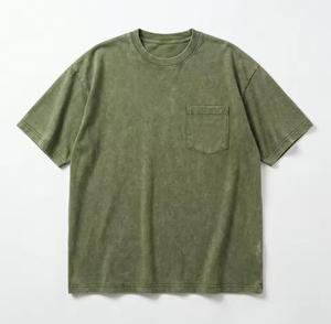 Men's Short Sleeve O-Neck Solid Gray Polyester Jersey Casual <b>T</b>-<b>Shirt</b> Oversized Fit Washed Knitted <b>Pocket</b> Front Breathable - Product Image 4
