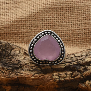 Heart Shape Pink Rose <b>Quartz</b> Silver <b>Ring</b> 925 Sterling Silver Bezel Setting Natural Gemstone <b>Ring</b> Heart Shape Wedding <b>Ring</b> - Product Image 6
