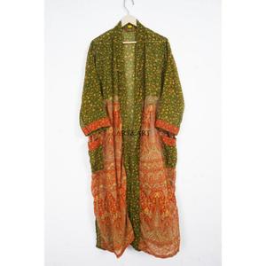 Robe de nuit kimono en soie pure indienne pour femme, douce, confortable, élégante, style japonais, florale, col en V, cordon de serrage, manches longues - Product Image 5