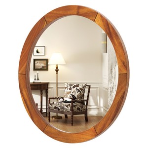 <b>Round</b> Acacia Wood Wall <b>Mirror</b> 30 Inch Minimalist Handcrafted Natural Scandinavian Decor Living Room <b>Bathroom</b> - Product Image 4