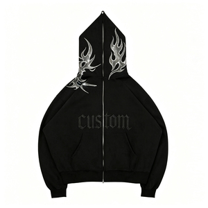 Sweat-shirt à capuche surdimensionné personnalisé pour femme, en coton noir tricoté, manches longues, imprimé flamme pailleté, tenue décontractée d'automne - Product Image 1