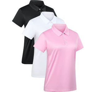 Chemises polo pour femmes à manches courtes, couleur unie, séchage rapide, évacuation de l'humidité, vêtements décontractés, rose, blanc, noir, chemises polo pour femmes - Product Image 1