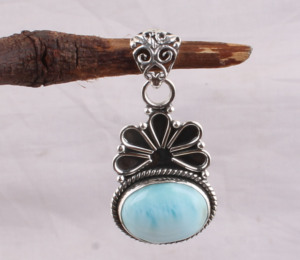 Pendentif en Larimar Naturel, Argent Sterling 925, Bijoux Artisanaux Vintage, Vente en Gros, Pendentif Antique en Pierre Précieuse Pectolite Bleue Rare - Product Image 2