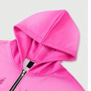 Sweat-shirts à capuche zippés personnalisés roses avec motif graphique pour hommes, style Y2K, motif ange, coupe oversize, haute qualité, épais, streetwear, vente en gros - Product Image 4