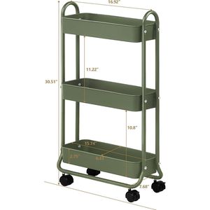 Carrello portaoggetti salvaspazio a 3 ripiani, verde militare, per bagno e lavanderia - Product Image 5
