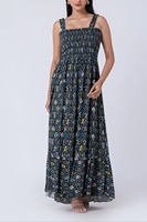 Robe trapèze pour femme, qualité supérieure, personnalisée, douce, à motifs floraux, à bretelles, smockée, écologique, coupe ajustée, respirante, col en V, taille élastique, pour les vacances