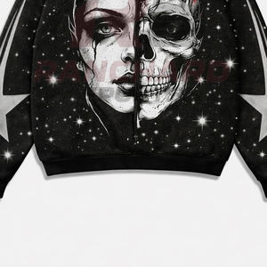 เสื้อฮู้ดดี้สกรีนลายแบบกำหนดเอง พร้อมงานปักคริสตัลคุณภาพสูง สำหรับแบรนด์เสื้อผ้าสตรีทแวร์สุดหรู สไตล์แบ็กกี้แวร์ งานสกรีนลายแฟชั่น - Product Image 3