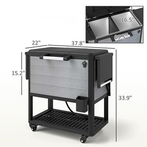 Carrello Frigo Portatile da Esterno Grande Capacità 104 Quarti Grigio con Apribottiglie, Ripiani e Ruote - Product Image 3