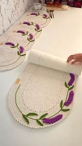 Charming Crochet Lavender Flower Coasters Set Cream PurpleHandmade Cotton Yarn Heat Resistant Boho <b>Kitchen</b> Tea Coffee Decor - Product Image 5
