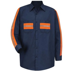 Chemise de travail unisexe bleu marine à manches longues, respirante, imperméable, coupe-vent, avec bandes réfléchissantes orange, uniforme de sécurité haute visibilité - Product Image 1