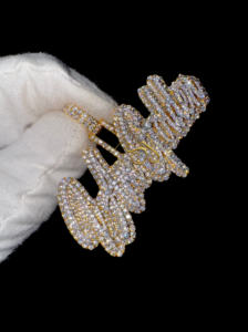 Collier personnalisé style Hip Hop en argent 925 avec lettres cursive serties de moissanite, grand pendentif fin, cadeau pour rappeur - Product Image 5