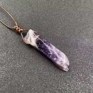 Natural Crystal Unshaped Pendant Necklace for Men and Boys with Adjustable <b>Rope</b> <b>Chain</b> by Violet Apex - Product Image 1