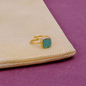 Aqua Druzy Gemstone Ring <b>Square</b> Shape Gold Plated <b>Adjustable</b> Statement Ring Natural Stone Fashion Jewelry for Women - Product Image 4