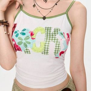 Top corto de tirantes finos con estampado de letras personalizado para mujer, ajustado, sin mangas, estilo camiseta, chaleco de verano, venta al por mayor OEM - Product Image 1